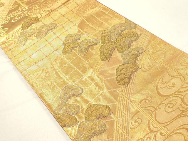 平和屋着物◎六通柄袋帯　唐織　優華　草木染　渡橋枝松文　金糸　引箔　正絹　逸品　DAAZ1247qa