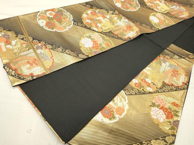 平和屋着物◎六通柄袋帯　唐織　雪輪御所車花文　金糸　正絹　逸品　DAAZ1248qa