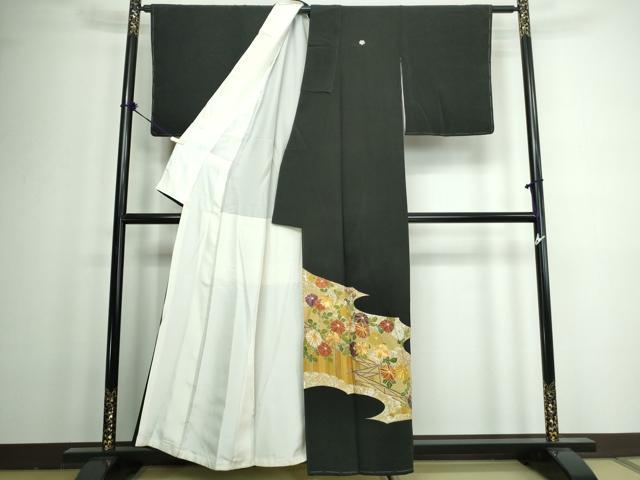 平和屋着物■豪華黒留袖　駒刺繍　菊尽くし　金彩　正絹　逸品　DAAZ1318qa