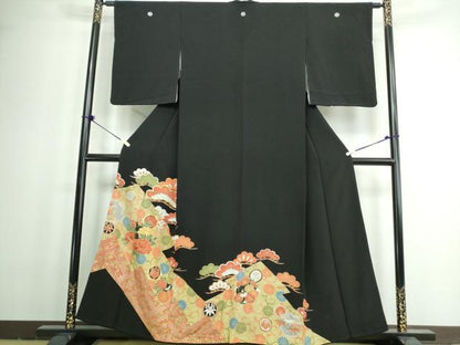 平和屋着物■豪華黒留袖　駒刺繍　枝松花丸文　松竹梅　金彩　正絹　逸品　DAAZ1341qa
