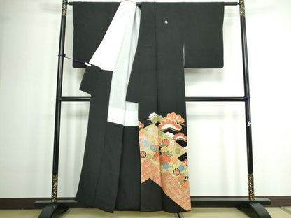 平和屋着物■豪華黒留袖　駒刺繍　枝松花丸文　松竹梅　金彩　正絹　逸品　DAAZ1341qa
