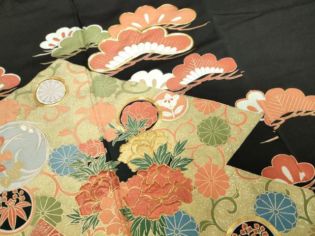 平和屋着物■豪華黒留袖　駒刺繍　枝松花丸文　松竹梅　金彩　正絹　逸品　DAAZ1341qa