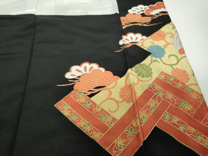 平和屋着物■豪華黒留袖　駒刺繍　枝松花丸文　松竹梅　金彩　正絹　逸品　DAAZ1341qa