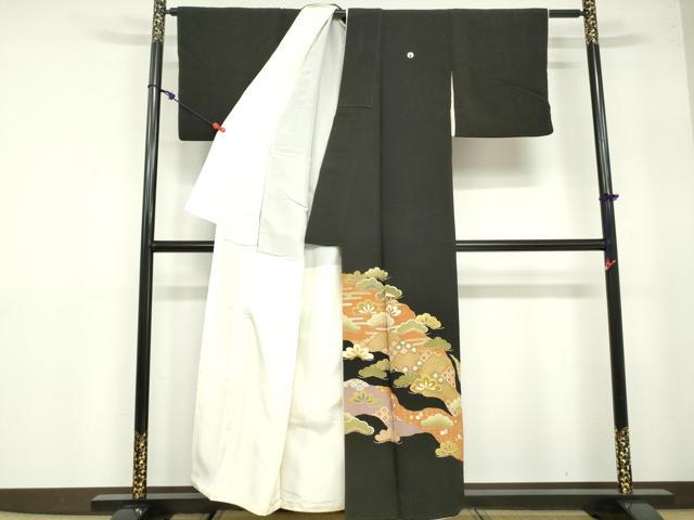 平和屋着物■豪華黒留袖 駒刺繍 道長枝松文 金彩 正絹 逸品 DAAZ1408qa