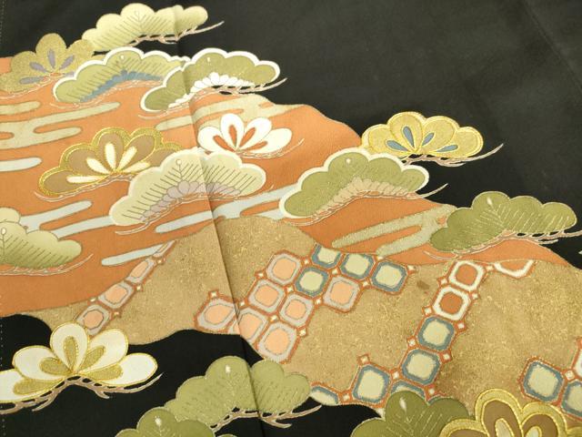 平和屋着物■豪華黒留袖 駒刺繍 道長枝松文 金彩 正絹 逸品 DAAZ1408qa