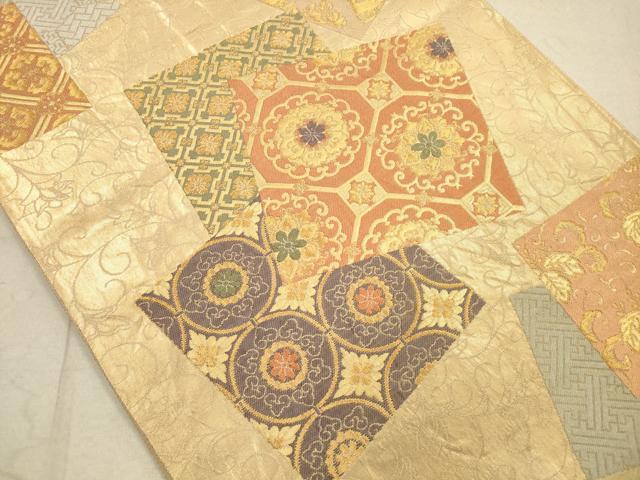 平和屋着物◎六通柄袋帯　色紙重ね蜀江花文　花兎　金糸　正絹　逸品　DAAZ1726xg