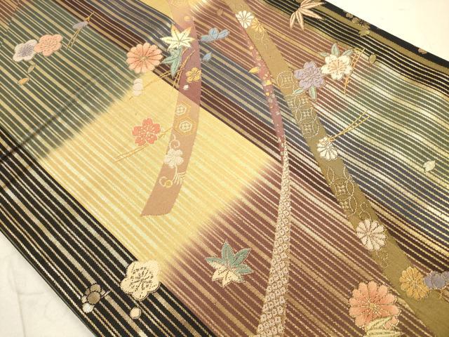 平和屋着物◎両面　六通柄袋帯　唐織　葛帯舞花文　金糸　正絹　逸品　DAAZ1727xg
