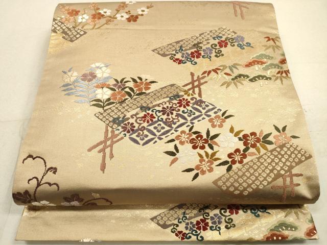 平和屋着物◎六通柄袋帯 唐織 吉祥花文 金糸 正絹 逸品 DAAZ1736xg