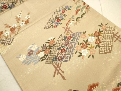 平和屋着物◎六通柄袋帯 唐織 吉祥花文 金糸 正絹 逸品 DAAZ1736xg