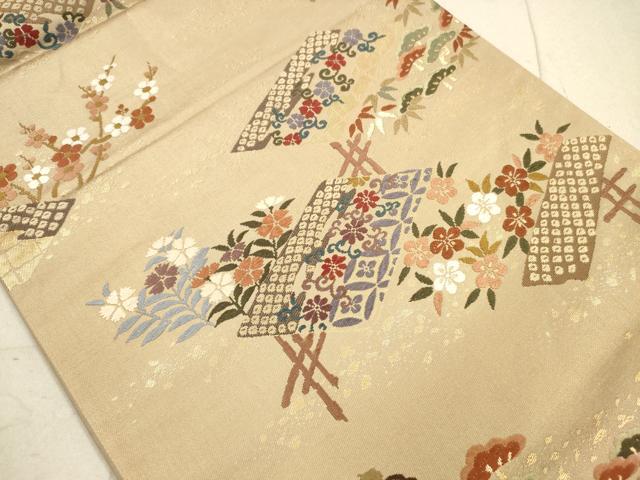平和屋着物◎六通柄袋帯 唐織 吉祥花文 金糸 正絹 逸品 DAAZ1736xg