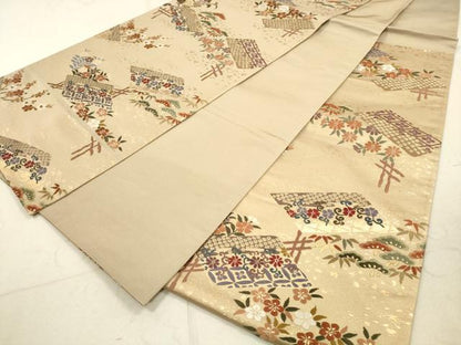 平和屋着物◎六通柄袋帯 唐織 吉祥花文 金糸 正絹 逸品 DAAZ1736xg
