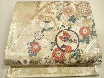 平和屋着物◎六通柄袋帯 琳派垣根文 金銀糸 引箔 正絹 逸品 DAAZ1743xg