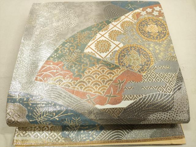 平和屋着物◎六通柄袋帯 地紙重ね吉祥花文 金銀糸 正絹 逸品 DAAZ1746xg