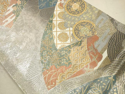 平和屋着物◎六通柄袋帯 地紙重ね吉祥花文 金銀糸 正絹 逸品 DAAZ1746xg