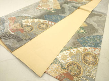 平和屋着物◎六通柄袋帯 地紙重ね吉祥花文 金銀糸 正絹 逸品 DAAZ1746xg