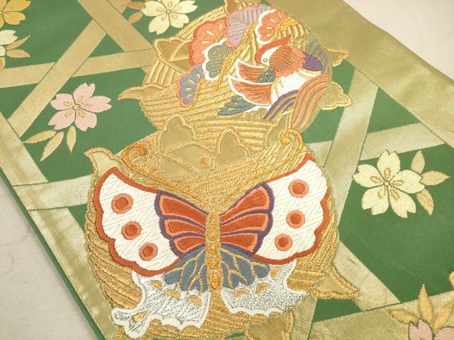 平和屋着物◎六通柄袋帯 唐織 糸巻花蝶文 金銀糸 正絹 逸品 DAAZ1749xg