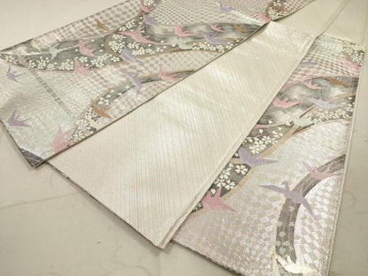 平和屋着物◎佐賀錦 六通柄袋帯 舞花文 折り鶴 金銀糸 正絹 逸品 DAAZ1755xg