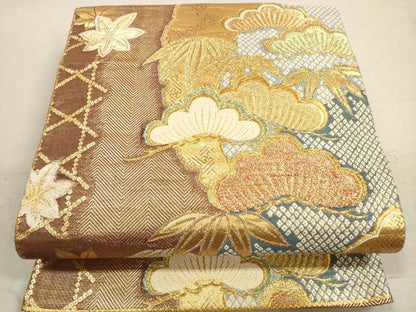 平和屋着物◎六通柄袋帯 雪輪枝松文 金糸 正絹 逸品 DAAZ1772xg