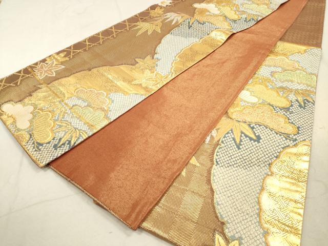 平和屋着物◎六通柄袋帯 雪輪枝松文 金糸 正絹 逸品 DAAZ1772xg