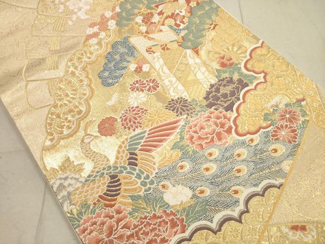 平和屋着物◎六通柄袋帯 瑞鳥華車扇紋 金糸 正絹 逸品 DAAZ1775xg