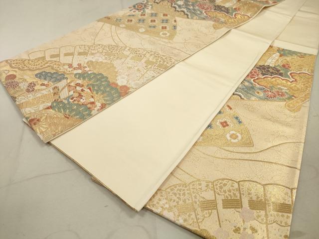 平和屋着物◎六通柄袋帯 瑞鳥華車扇紋 金糸 正絹 逸品 DAAZ1775xg