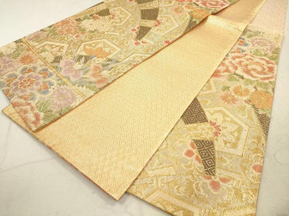 平和屋着物◎佐賀錦 六通柄袋帯 吉祥花文 金糸 正絹 逸品 DAAZ1780xg