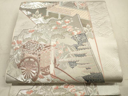 平和屋着物◎六通柄袋帯 唐織 風景文 銀糸 正絹 逸品 DAAZ1789xg