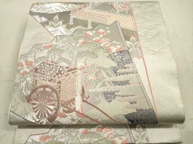 平和屋着物◎六通柄袋帯 唐織 風景文 銀糸 正絹 逸品 DAAZ1789xg