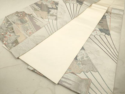 平和屋着物◎六通柄袋帯 唐織 風景文 銀糸 正絹 逸品 DAAZ1789xg