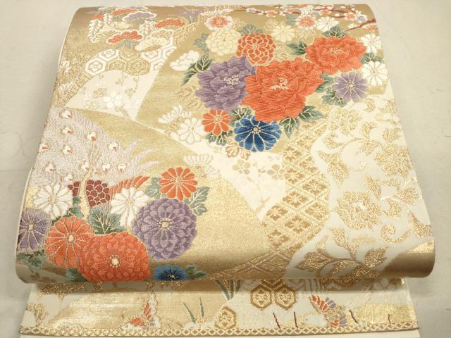 平和屋着物◎六通柄袋帯 唐織 草花文 金糸 正絹 逸品 DAAZ1794xg