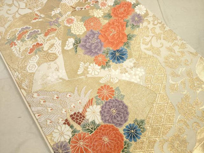 平和屋着物◎六通柄袋帯 唐織 草花文 金糸 正絹 逸品 DAAZ1794xg