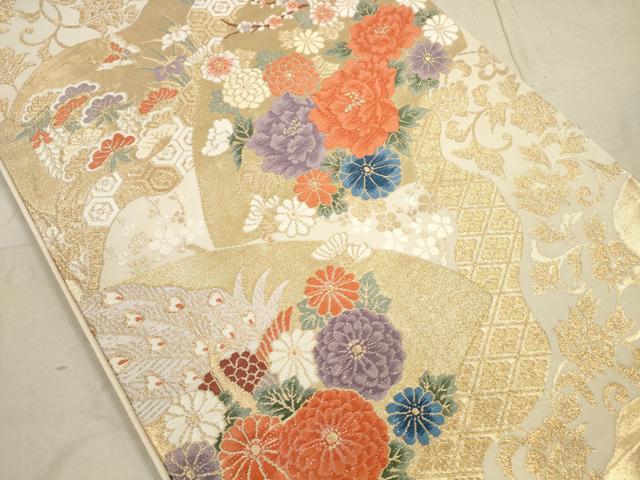 平和屋着物◎六通柄袋帯 唐織 草花文 金糸 正絹 逸品 DAAZ1794xg