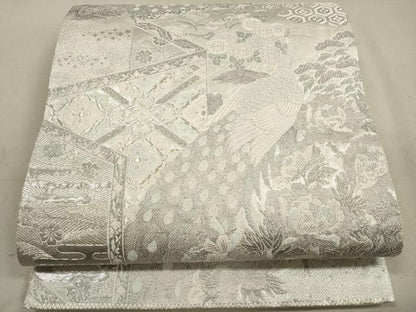 平和屋着物◎六通柄袋帯 唐織 染錦屏風孔雀文 プラチナ箔 正絹 逸品 DAAZ1795xg