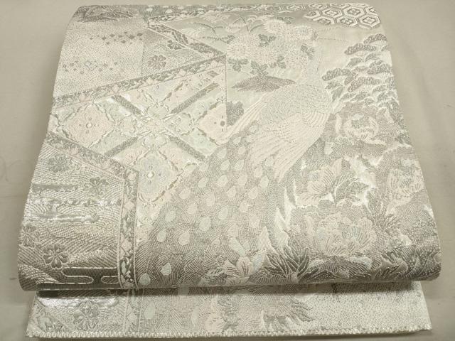 平和屋着物◎六通柄袋帯 唐織 染錦屏風孔雀文 プラチナ箔 正絹 逸品 DAAZ1795xg