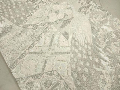 平和屋着物◎六通柄袋帯 唐織 染錦屏風孔雀文 プラチナ箔 正絹 逸品 DAAZ1795xg