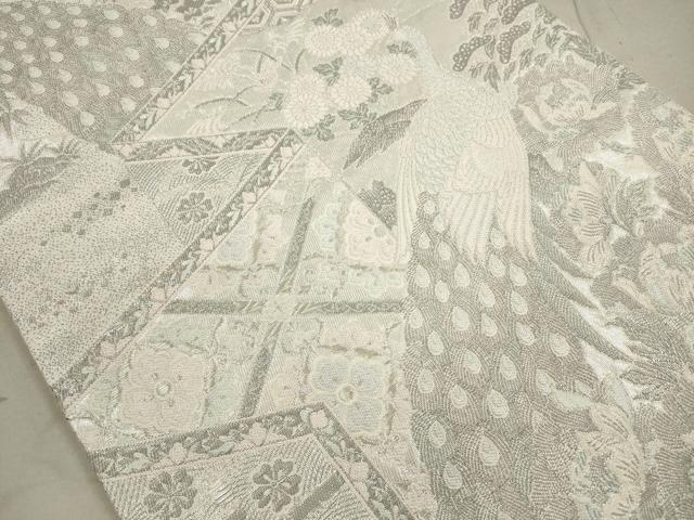 平和屋着物◎六通柄袋帯 唐織 染錦屏風孔雀文 プラチナ箔 正絹 逸品 DAAZ1795xg