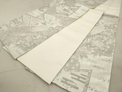 平和屋着物◎六通柄袋帯 唐織 染錦屏風孔雀文 プラチナ箔 正絹 逸品 DAAZ1795xg