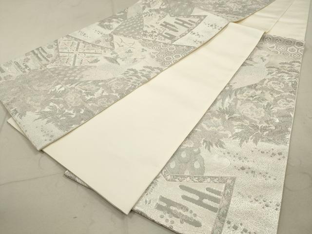 平和屋着物◎六通柄袋帯 唐織 染錦屏風孔雀文 プラチナ箔 正絹 逸品 DAAZ1795xg