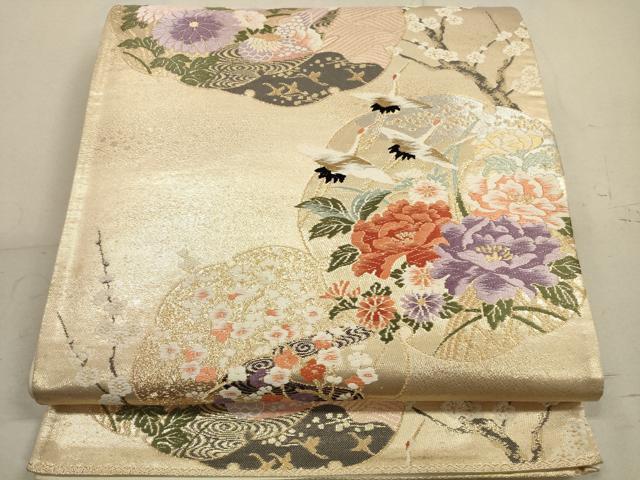平和屋着物◎六通柄袋帯 唐織 飛鶴花文 金糸 正絹 逸品 DAAZ1801xg
