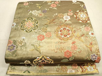 平和屋着物◎六通柄袋帯　唐織　花鳥文　金糸　正絹　逸品　DAAZ1803xg