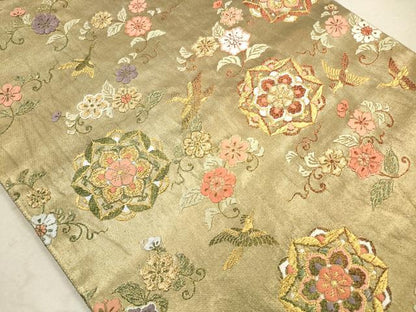 平和屋着物◎六通柄袋帯　唐織　花鳥文　金糸　正絹　逸品　DAAZ1803xg