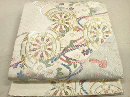 平和屋着物◎六通柄袋帯 唐織 花車波文 金銀糸 正絹 逸品 DAAZ1805xg