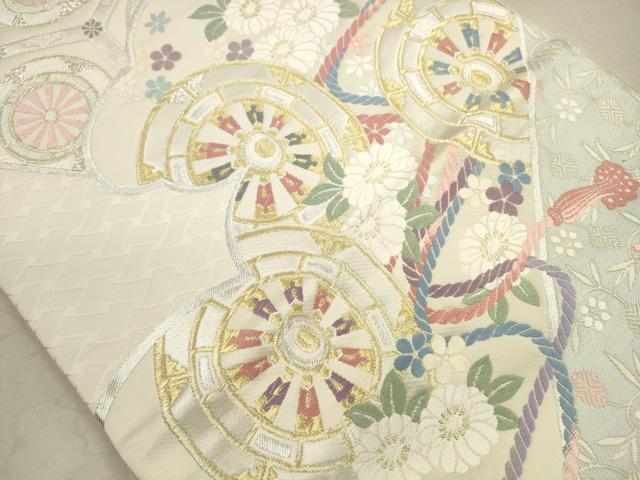 平和屋着物◎六通柄袋帯 唐織 花車波文 金銀糸 正絹 逸品 DAAZ1805xg