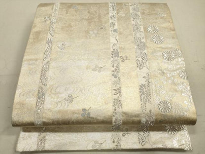 平和屋着物◎六通柄袋帯　花間道　銀糸　正絹　逸品　DAAZ1806xg