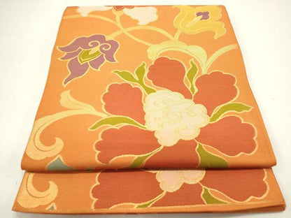 平和屋着物◎西陣　六通柄　本袋帯　更紗花唐草文　金糸　正絹　逸品　DAAZ1858xg