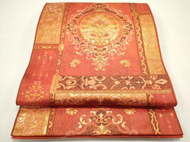 平和屋着物◎六通柄　本袋帯　天井更紗飾花文　金糸　正絹　逸品　DAAZ1863xg