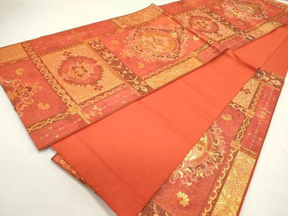 平和屋着物◎六通柄　本袋帯　天井更紗飾花文　金糸　正絹　逸品　DAAZ1863xg