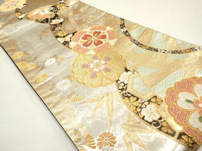 平和屋着物◎六通柄袋帯　源氏車花蝶文　金銀糸　正絹　逸品　DAAZ1864xg