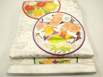 平和屋着物◎六通柄袋帯　唐織　鴛鴦花丸文　橘　金銀糸　正絹　逸品　DAAZ1867xg