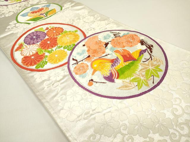 平和屋着物◎六通柄袋帯　唐織　鴛鴦花丸文　橘　金銀糸　正絹　逸品　DAAZ1867xg